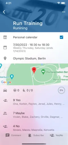 Calendar event run training