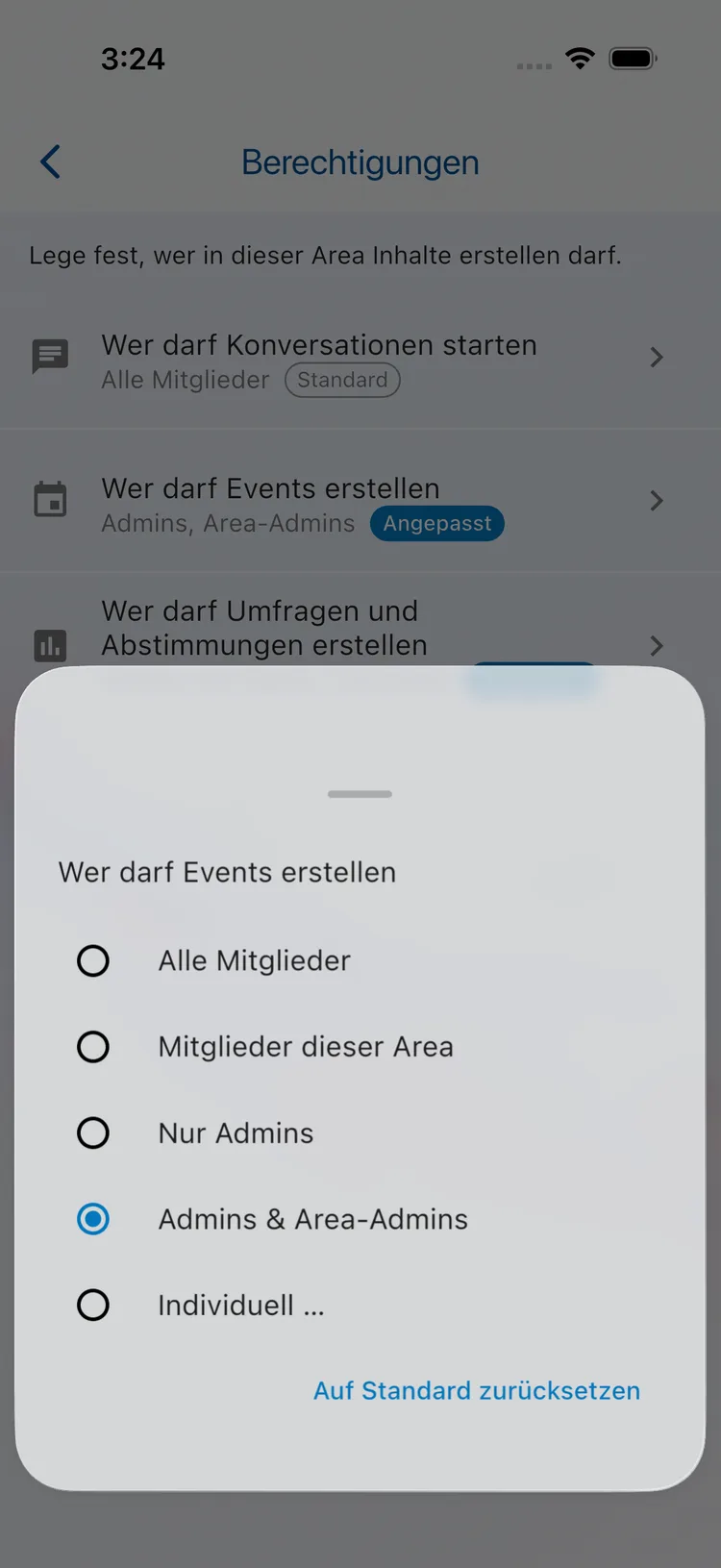 Auswahl, wer Events erstellen darf