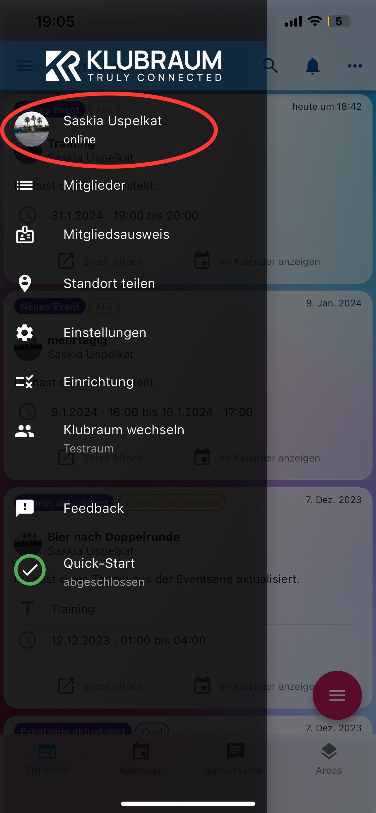 Tap name for account switch