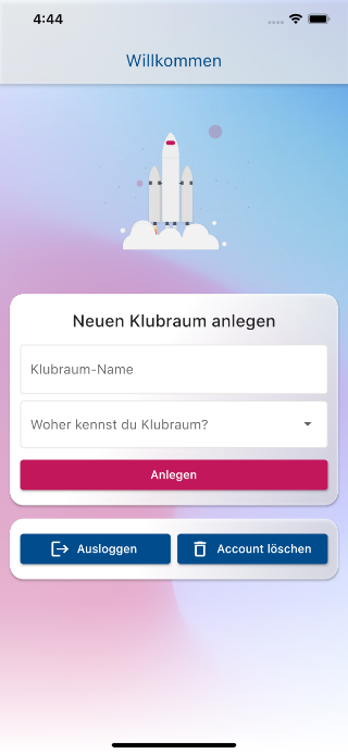 Klubraum Welcome Create New KR