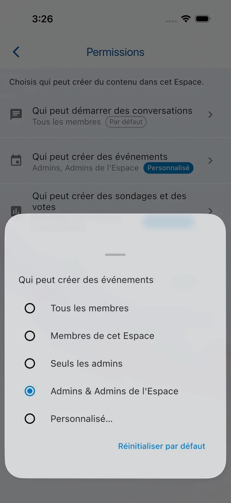 Choix de qui peut créer des événements