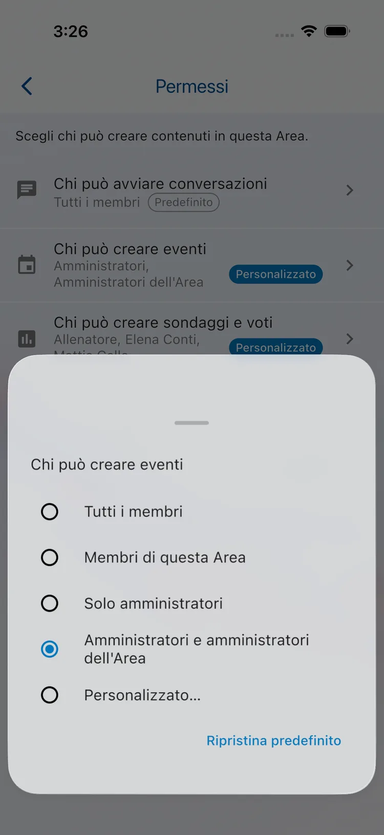 Opzioni per chi può creare eventi