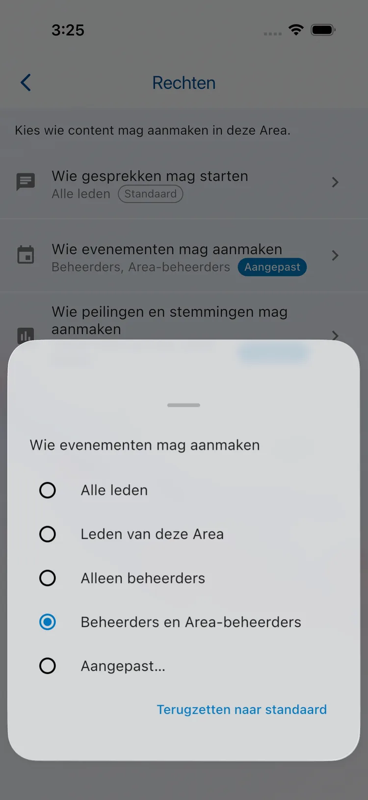 Keuzes voor wie evenementen mag aanmaken